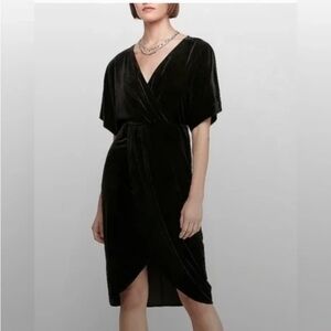 Express Surpice faux wrap Velvet Mini kimono sleeve Dress M Medium Black